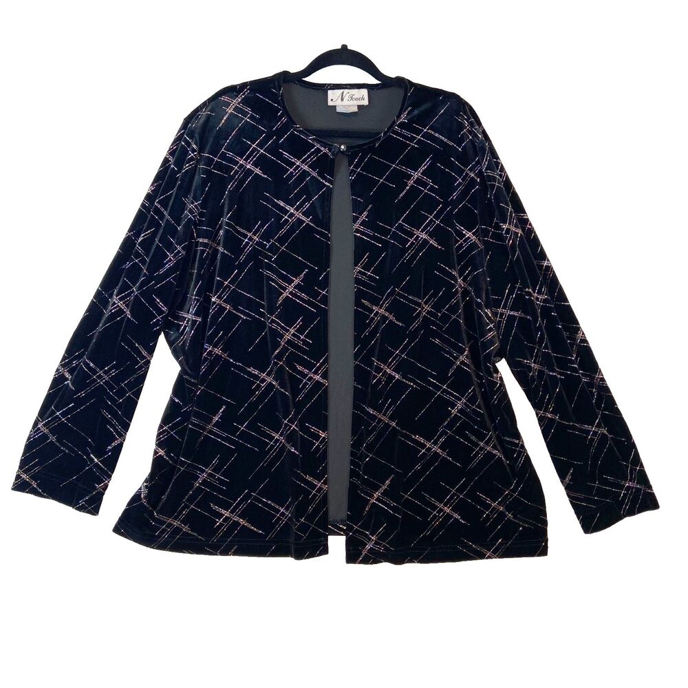 N Touch Velvet Cardigan Womens 2X Black Glitter‎ Glitz Glam Evening Wear Witchy